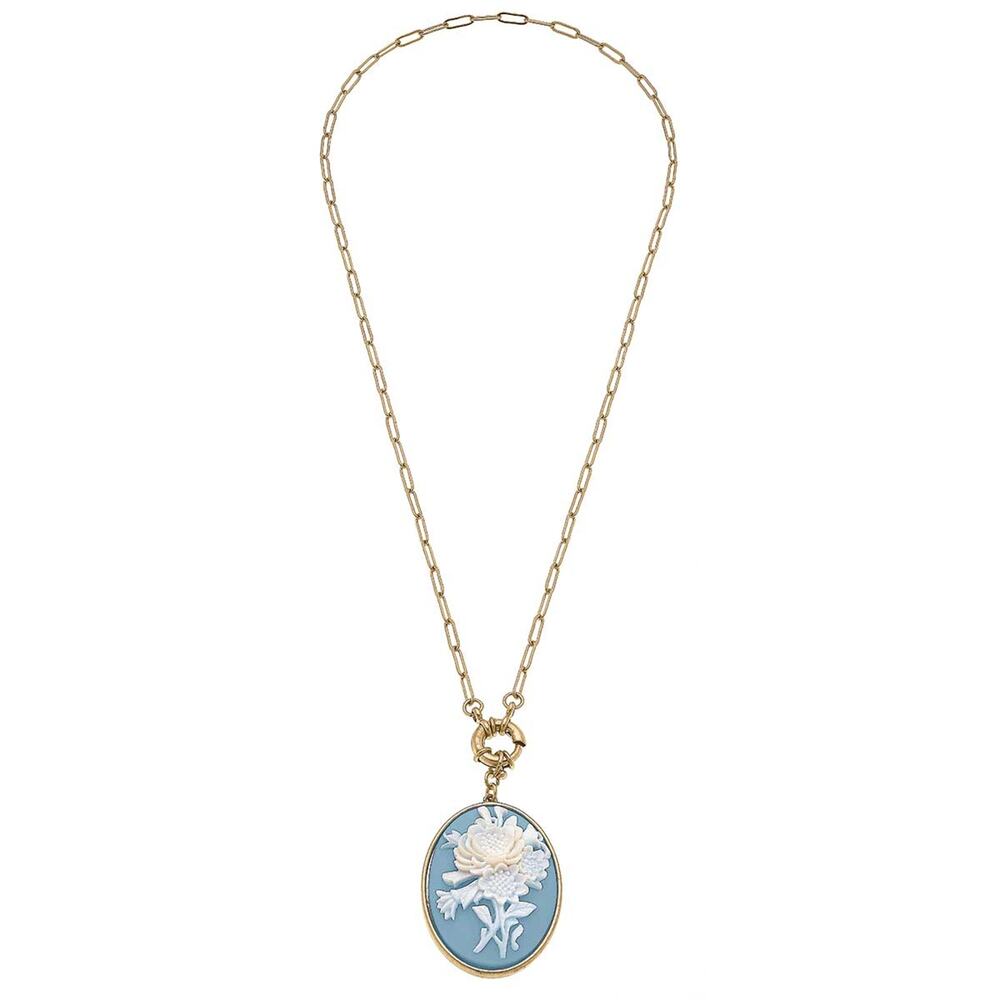 Emilie Wedgwood Blue Floral Resin Pendant Necklace